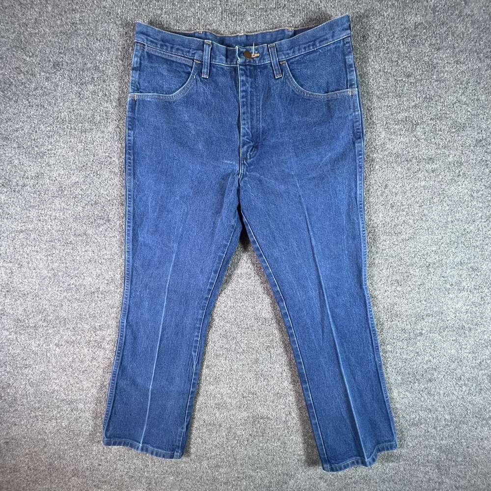Wrangler Cowboy Cut Rigid 945NAV Bootcut Jeans Mens 35x30 Blue Cotton Denim